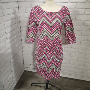 Banana Republic Ladies Size Medium White Pink & Grey Drop Waist Boat Neck Dress